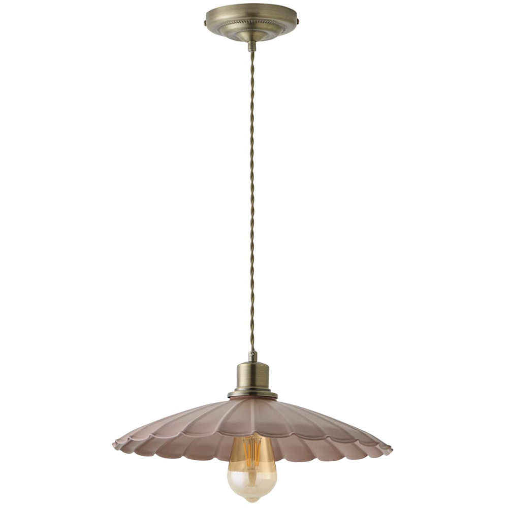 ValueLights Holborn Dusky Pink Scallop Metal Shade Brushed Gold Pendant Light with Bulb Image 1