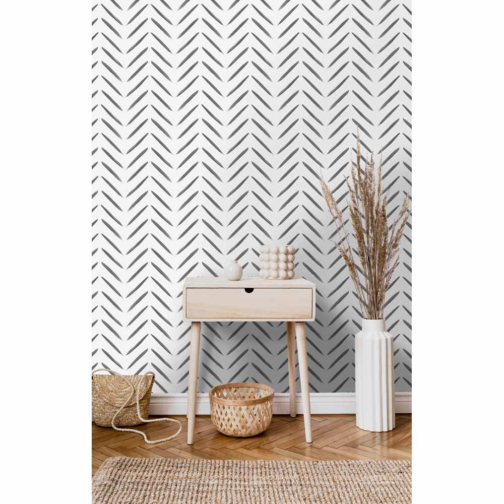 Holden Decor Chevron Brush Marks Black and White Wallpaper Image 4