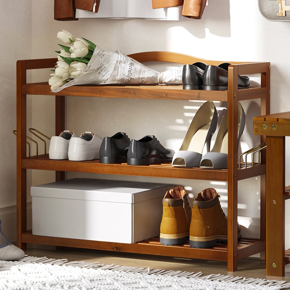 Portland 3 Tier Acacia Wooden Shoe Rack Image 2