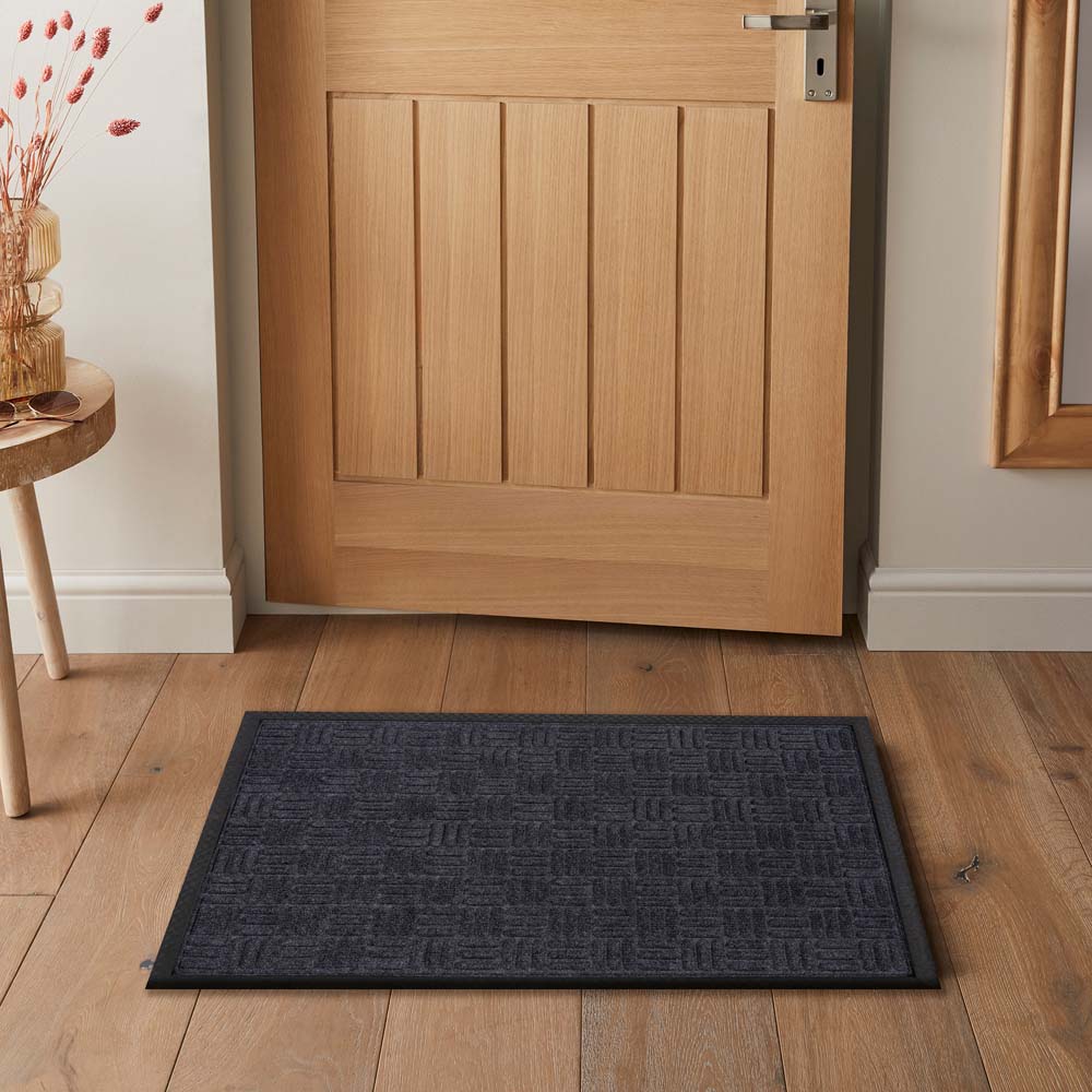 Millbrook Grey Embossed Crossed Doormat 45 x 75cm Image 3