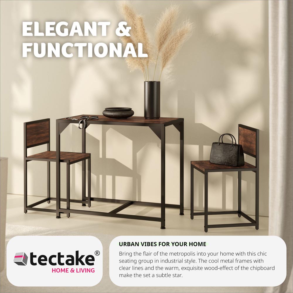tectake Milton 2 Seater Industrial Dark Wood Dining Set Image 4