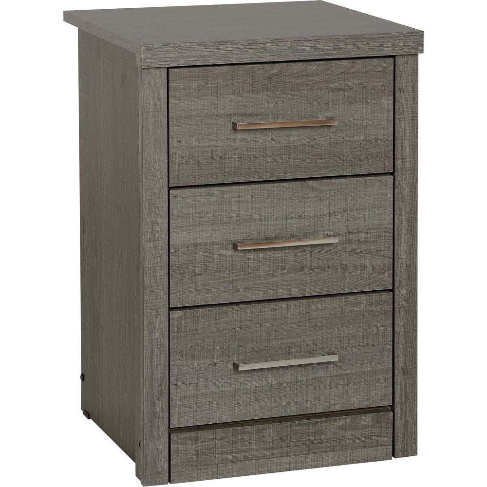 Lisbon Black Woodgrain 3 Drawer Bedside Cabinet