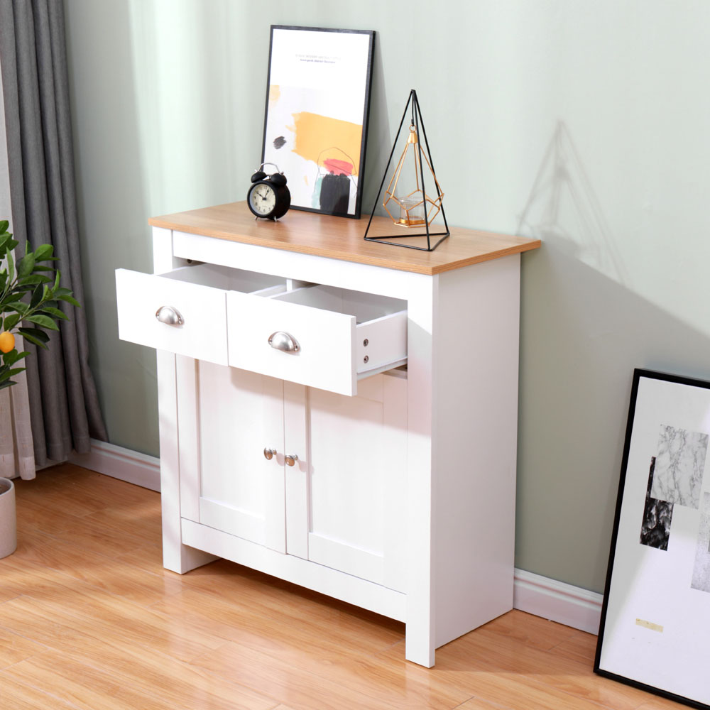 FurnitureHMD 2 Door 2 Drawer White and Oak Effect Wooden Sideboard Image 7