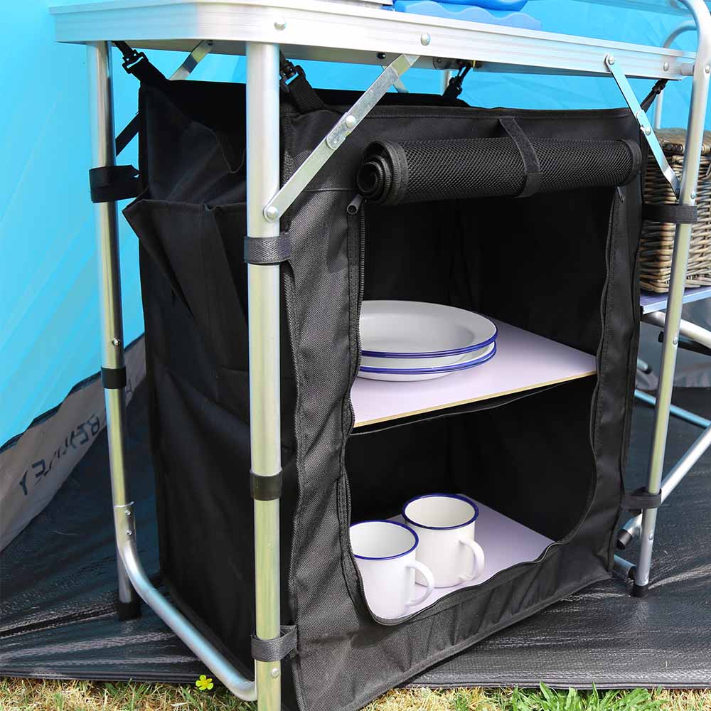 Charles Bentley Folding Camping Stand With Storage Unit Black Image 6