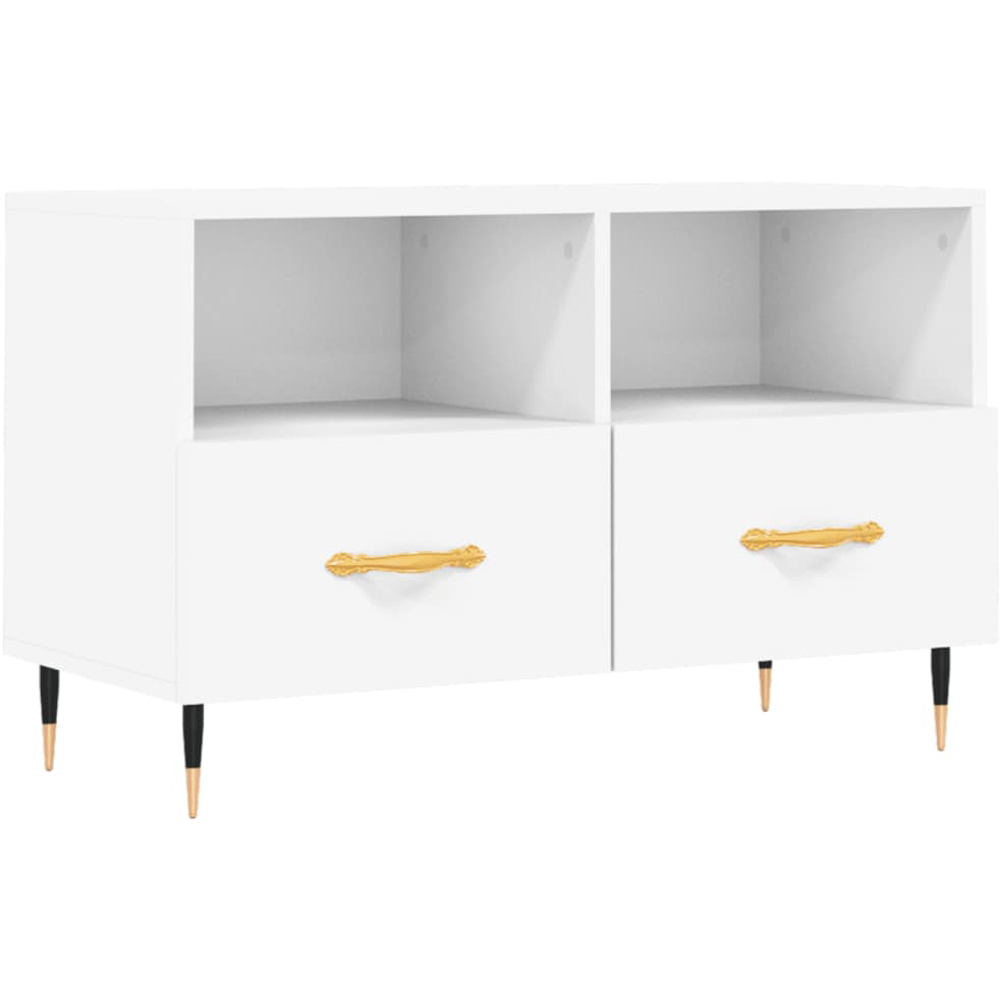 vidaXL 2 Drawer 2 Shelf White Wooden TV Cabinet Image 2