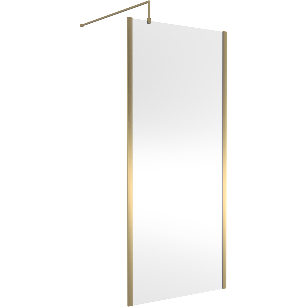 nuie Brushed Brass Outer Framed Wetroom Screen with Support Bar 1850 x 900mm Image 1