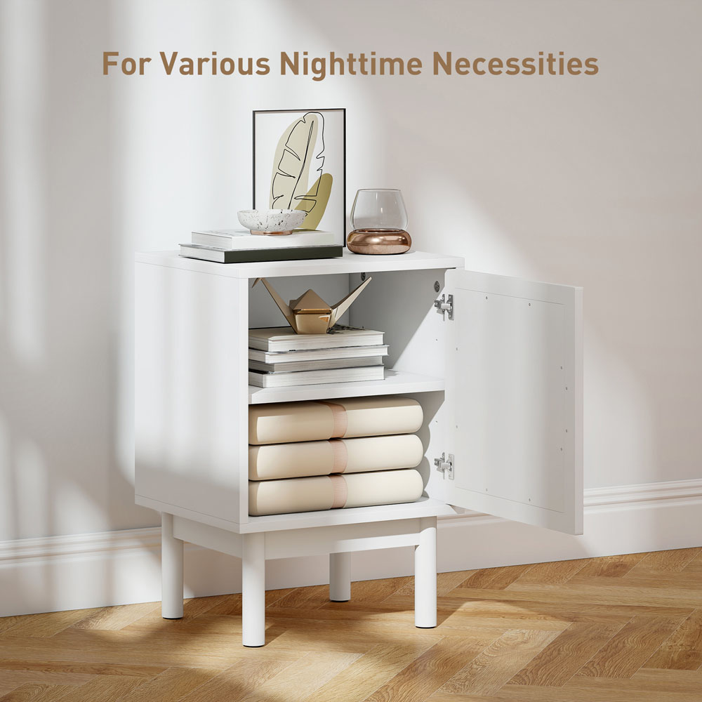 HOMCOM Boho Rattan Single Door White Bedside Table Image 8