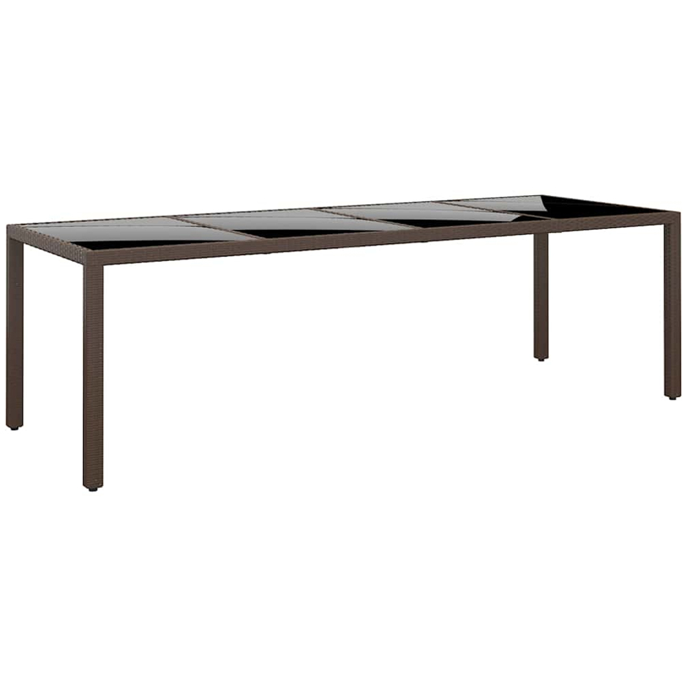 vidaXL 8 Seater PE Rattan Glass Top Garden Table Brown Image 1