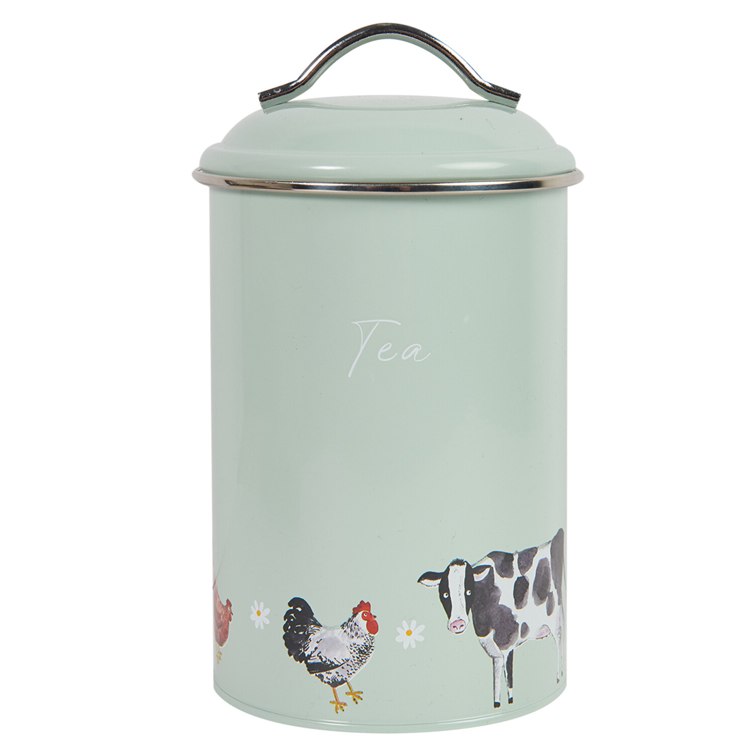 Set of 3 Daisy Farm Round Tea Coffee and Sugar Canisters - Sage Green Image 1