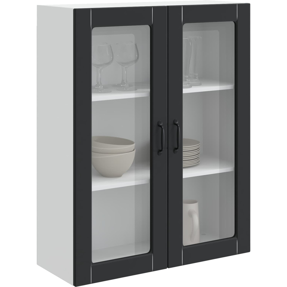 vidaXL 2 Glass Door Black Kitchen Wall Cabinet Image 3