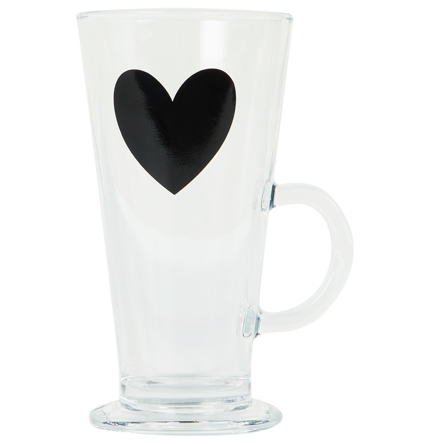 Glass Latte Mug with Black Heart Decal 270ml Clear and Black Image 1