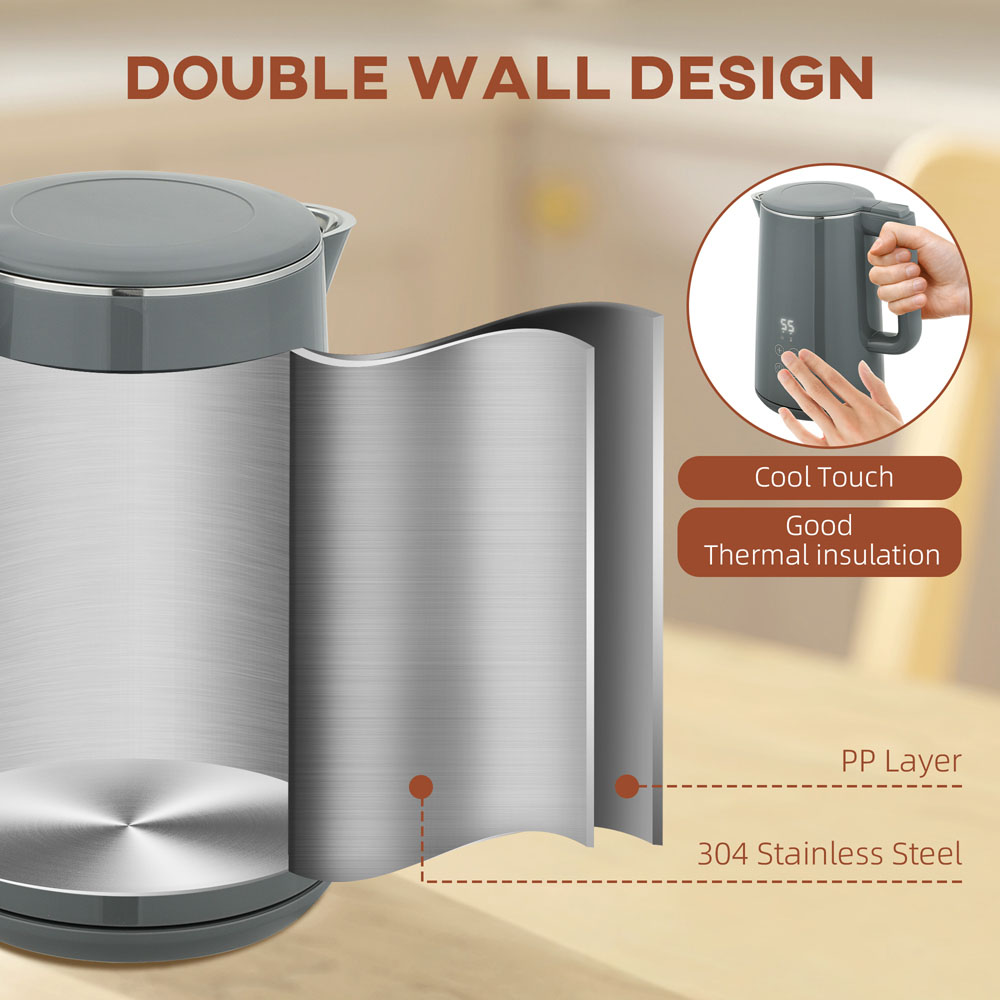 HOMCOM 800-211V70GY Grey 1.5L Fast Boil Electric Kettle 3000W and 2 Slice Toaster Set Image 7