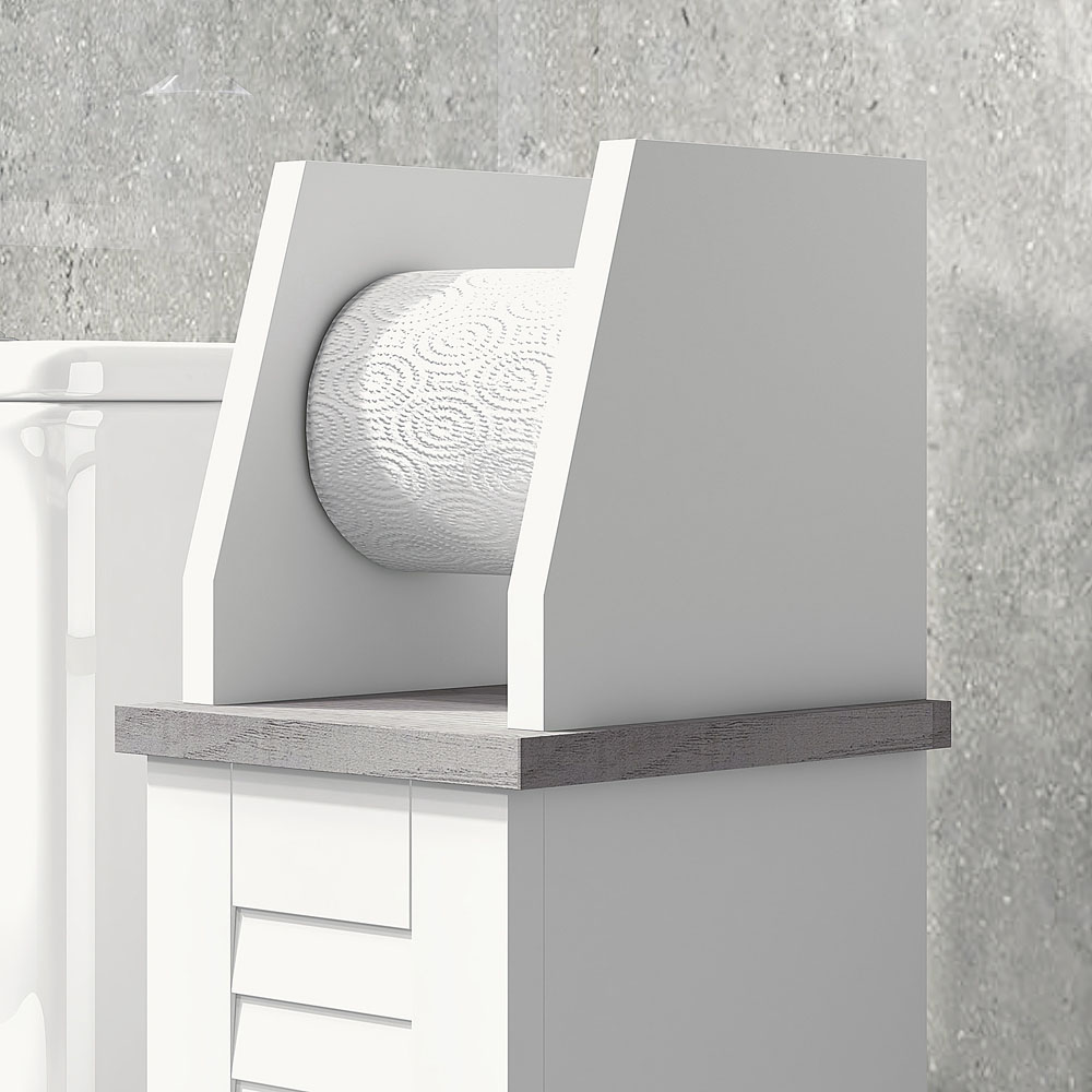 Portland Single Drawer White Slim Bathroom Cabinet with Roll Holder Image 3