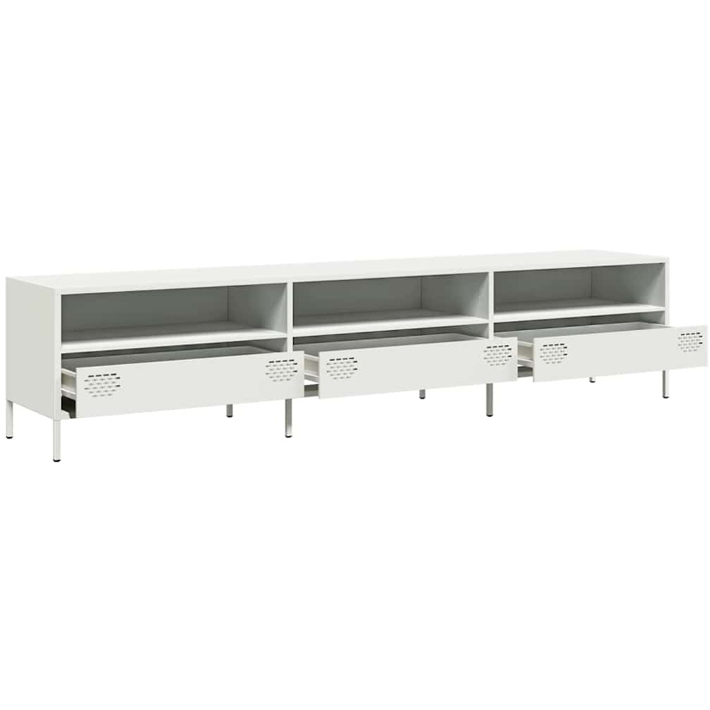 vidaXL 3 Drawer 3 Shelf White Steel Wide TV Cabinet Image 4