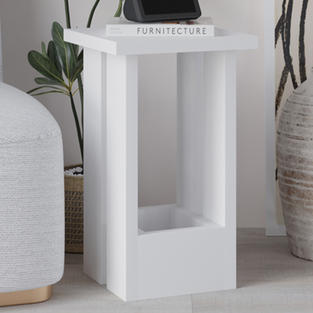 Decortie Tasos Single Shelf White Minimalist End Table Image 1
