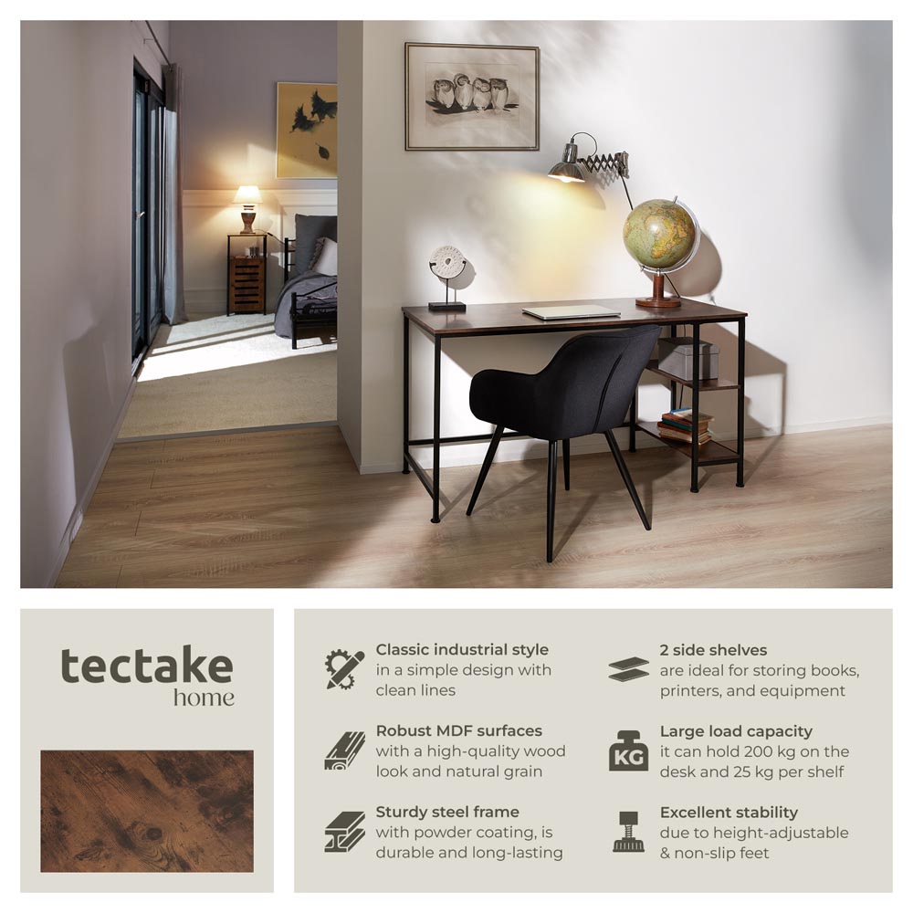 tectake Donegal 2 Shelf Industrial Dark Wood Office Desk Image 6