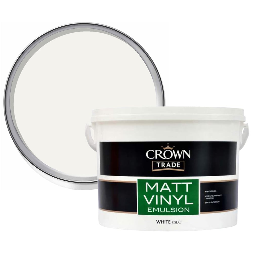 Crown Trade White Vinyl Matt Emulsion Paint 7.5L Image 1