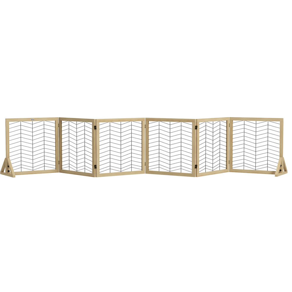 PawHut Natural Wooden 6 Panel Freestanding Small and Medium Dog Gate Image 1