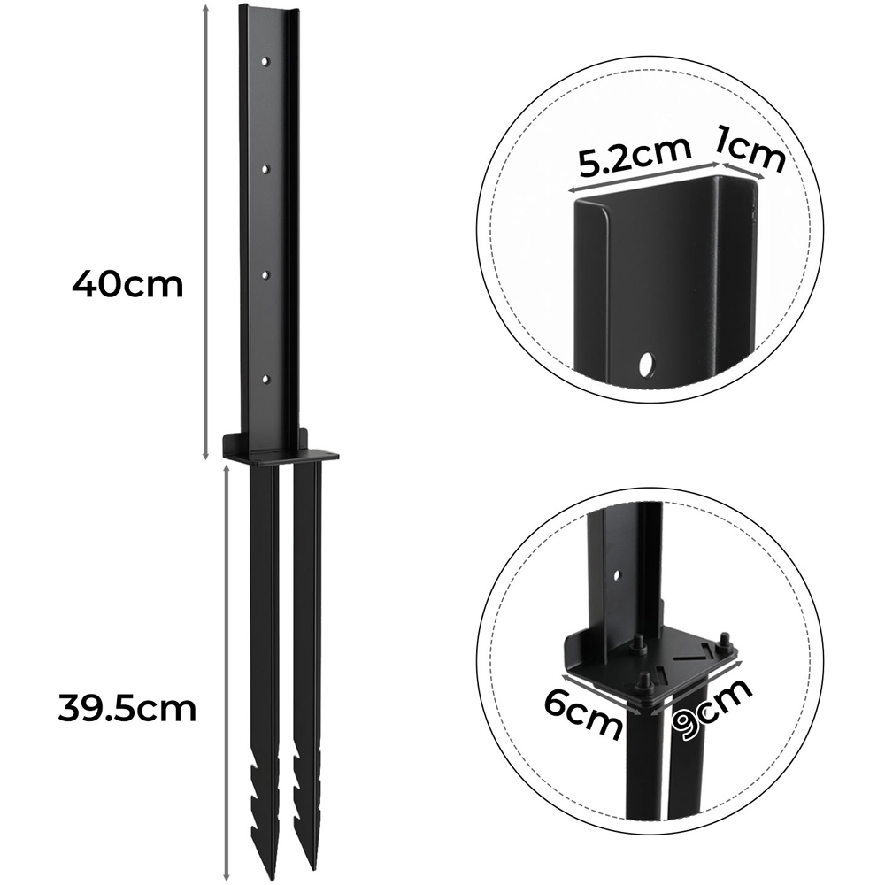 Traderight Black Heavy Duty Metal Fence Post Ground Spike 2 Pack Image 9