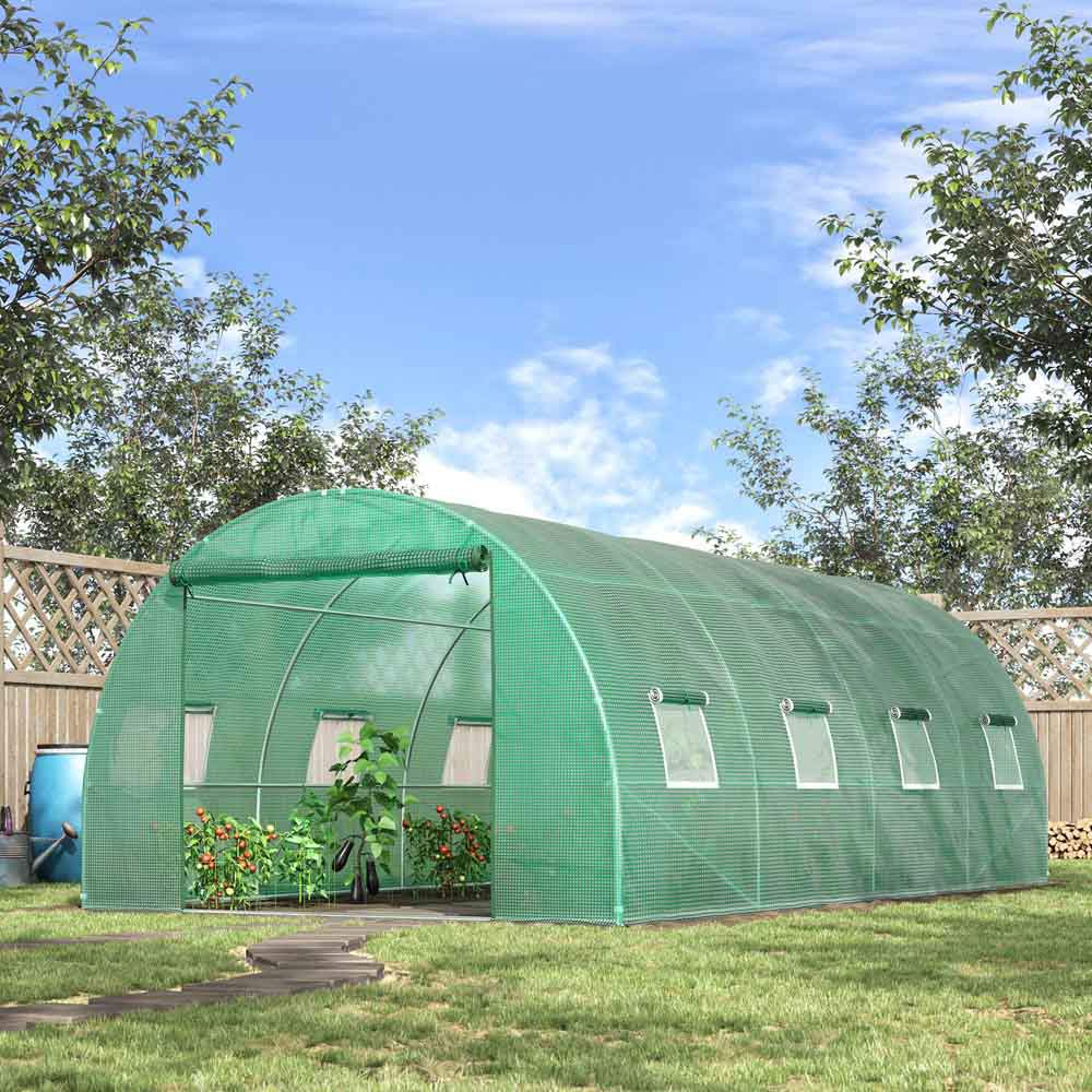 Outsunny Green PE Cover 19.5 x 9.8ft Walk In Polytunnel Greenhouse Image 2