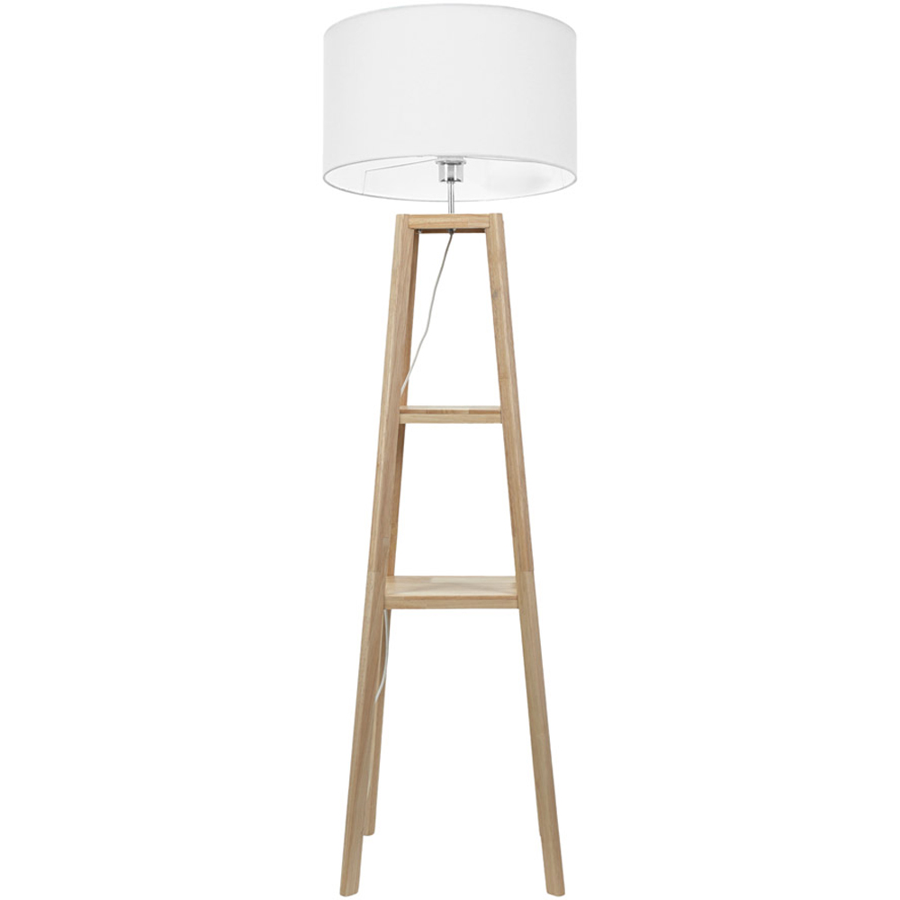 ValueLights Wakefield White Fabric Shade Quad Base LED Floor Lamp with 2 Shelves Image 1