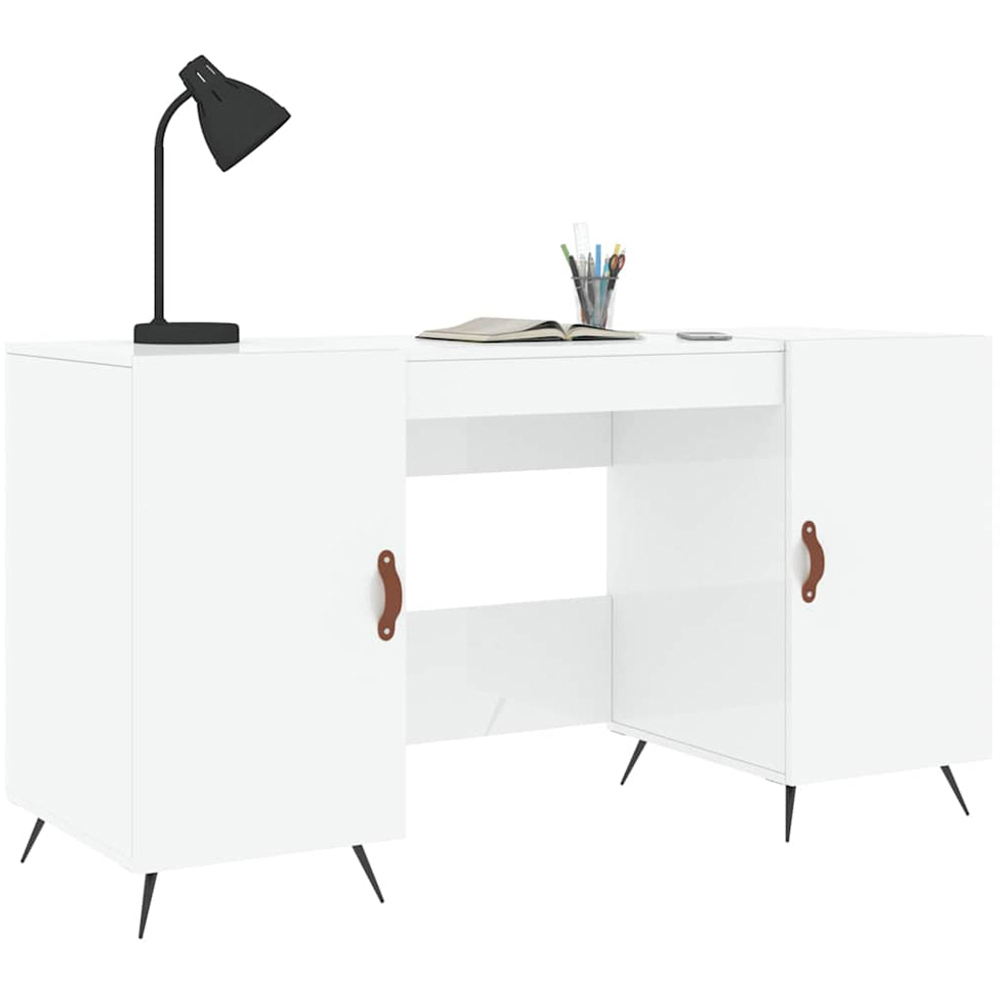 vidaXL 2 Door Computer Desk High Gloss White Image 3