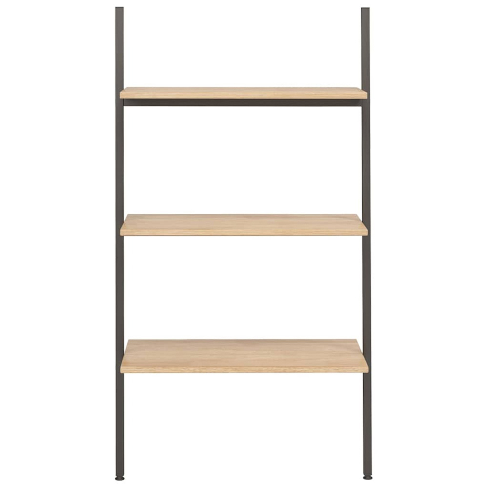 vidaXL 3 Shelf Light Brown Wood and Steel Leaning Bookcase Image 2