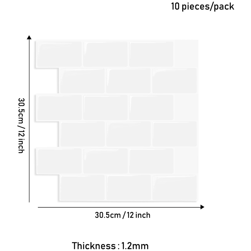 Living and Home 1.2mm 3D Effect White Peel and Stick Backsplash Tiles 30.5 x 30.5cm 10 Pack Image 5
