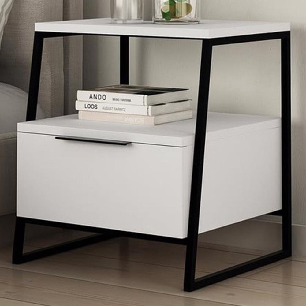 FWStyle Pal Single Door White Bedside Table Image 1