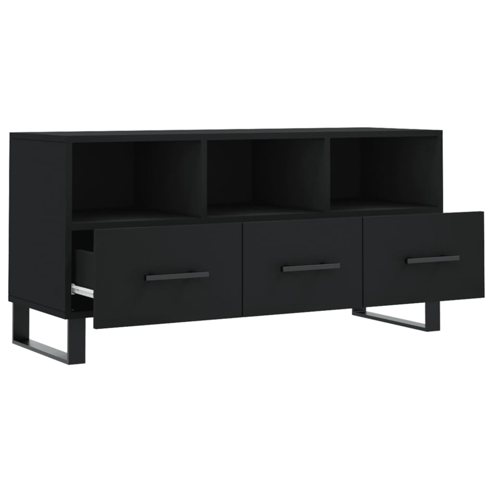 vidaXL 3 Drawer 3 Shelf Black TV Cabinet Image 6