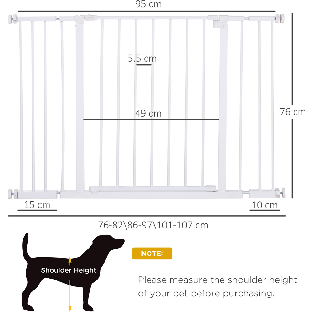PawHut White 76cm Pressure Fit Metal Pet Safety Gate Image 7