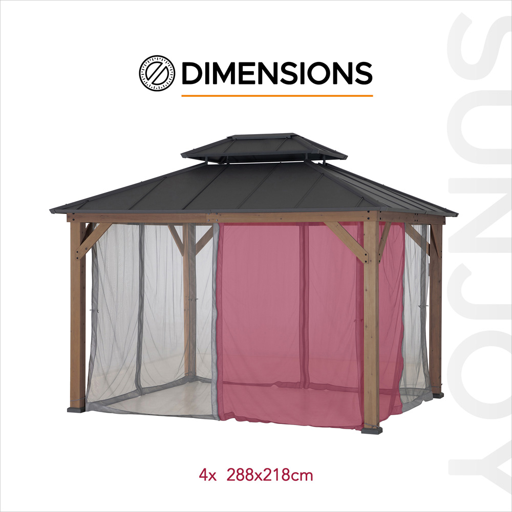 Sunjoy 3 x 3.6m Accessory Netting for Cedar Wooden Gazebo (Gazebo Not Include) Image 4