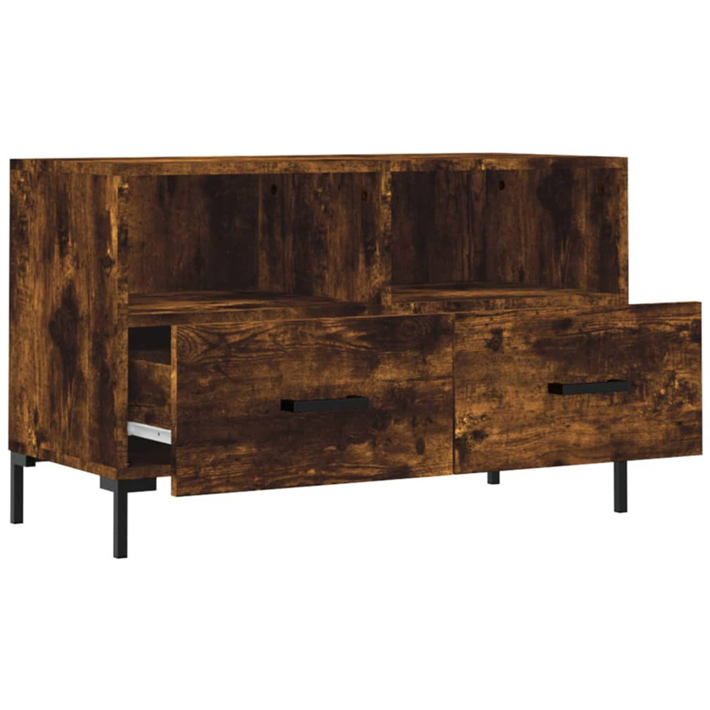 vidaXL 2 Drawer 2 Open Smoked Oak TV Cabinet with Metal Legs Image 6