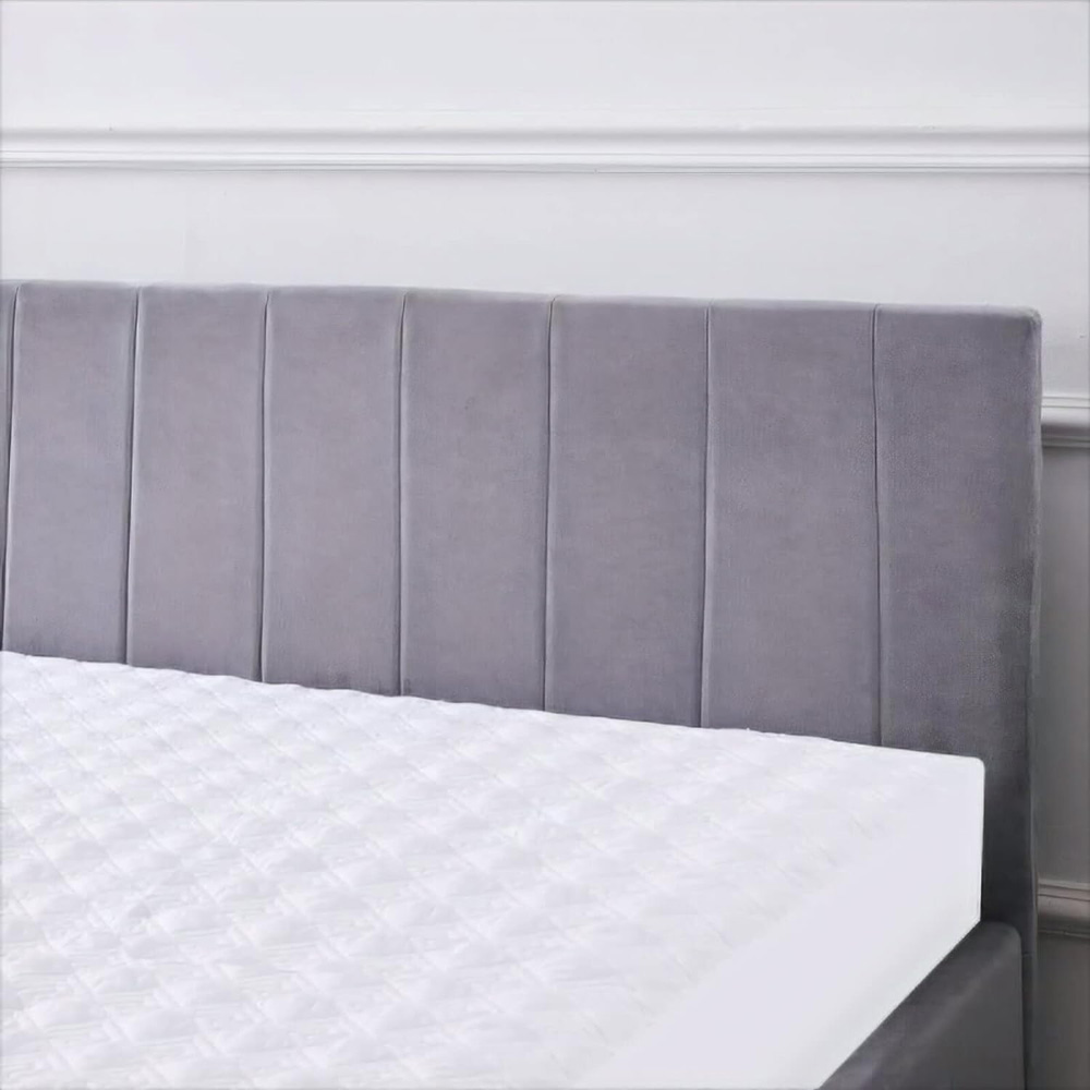 Portland Small Double Grey Line Pattern Velvet Ottoman Bed Image 5