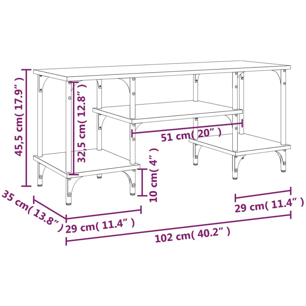 vidaXL 3 Open Shelf Sonoma Oak TV Cabinet with Adjustable Legs Image 9