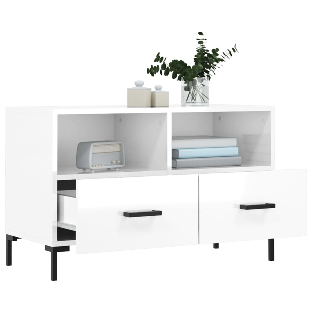 vidaXL 2 Drawer 2 Shelf High Gloss White TV Cabinet Image 4