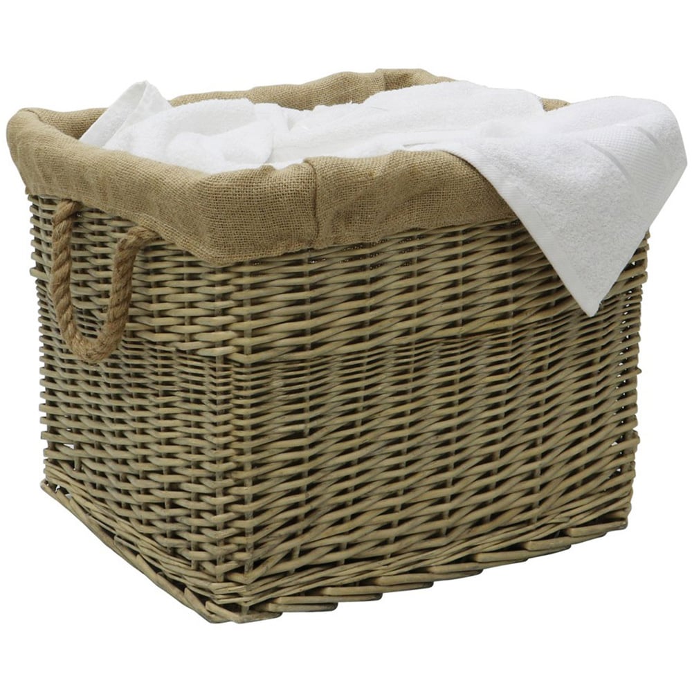 JVL Willow Antique Wash Log Basket with Rope Handles 38 x 50 x 42cm Image 2
