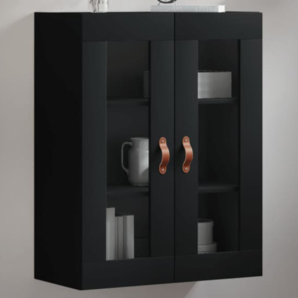 vidaXL 2 Glass Door Black Wall Mounted Cabinet Image 1