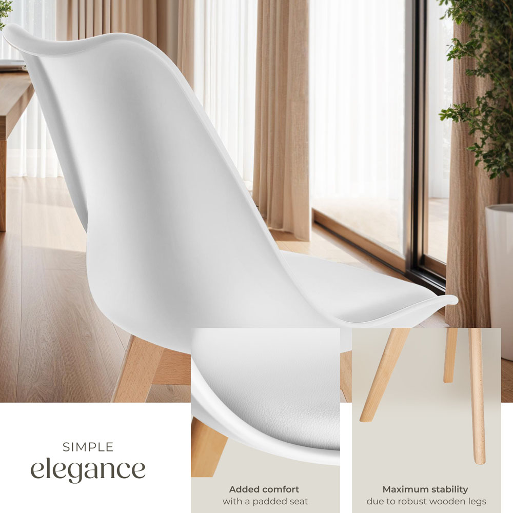 tectake Frederikke Set of 8 White Padded Dining Chair with Wooden Legs Image 8