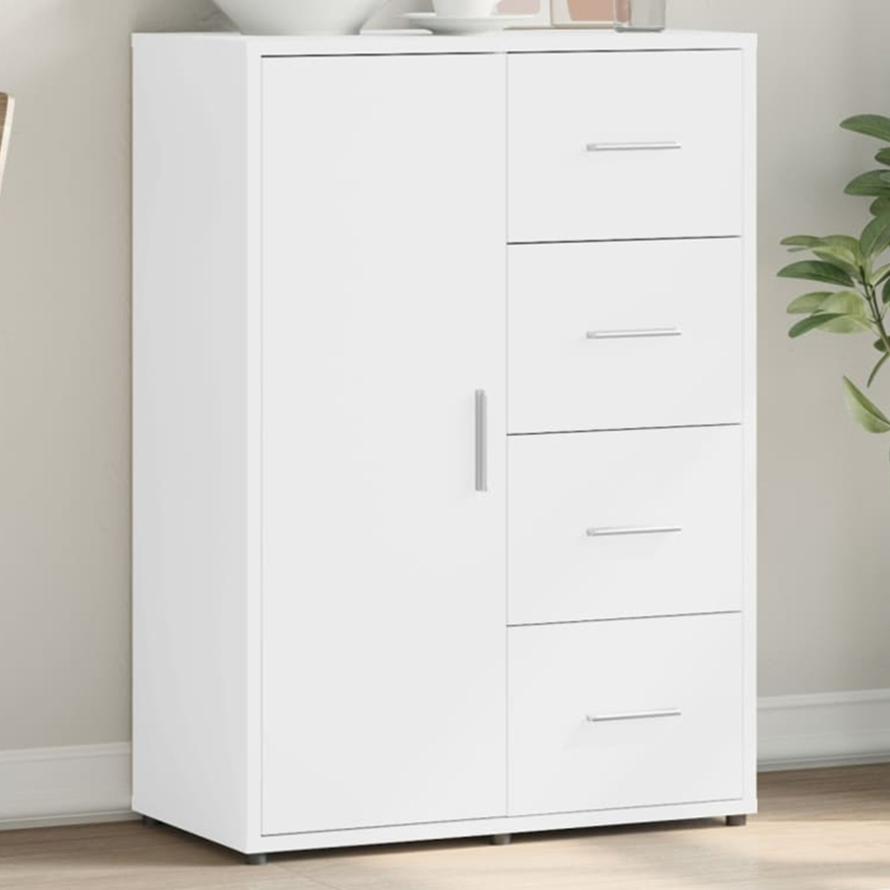 vidaXL Single Door 4 Drawer White Sideboard Image 1
