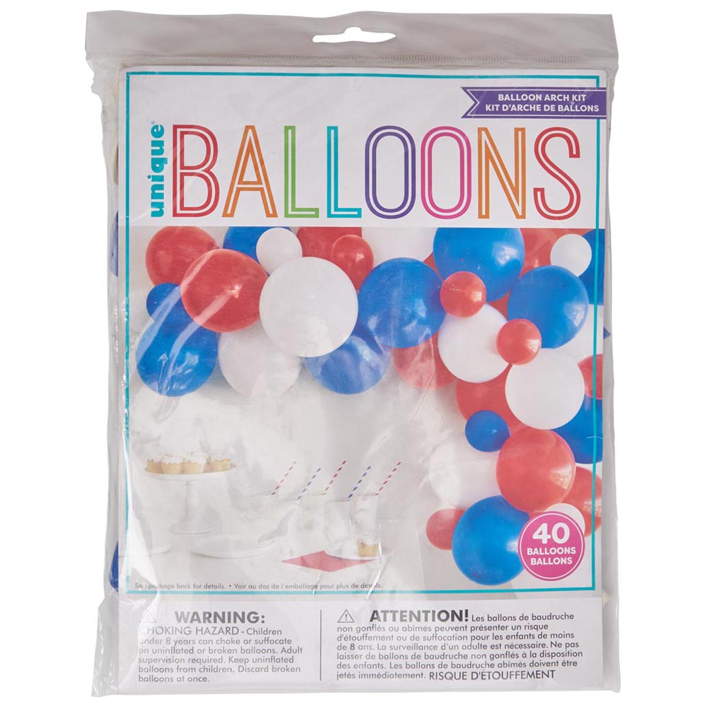 Unique 40 Piece Balloon Arch Kit Red White and Blue Image