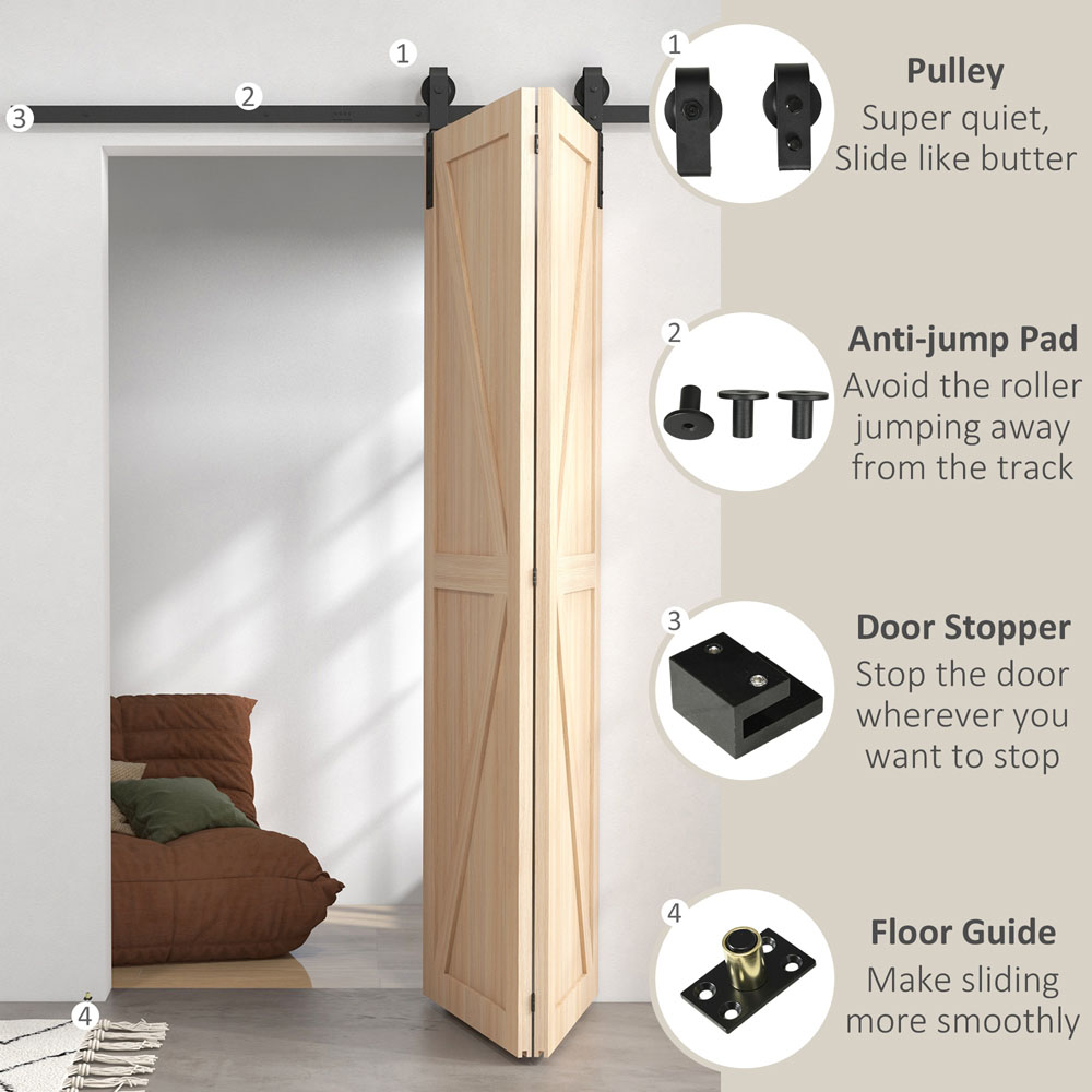 HOMCOM Bi-Folding Sliding Barn Door Hardware Kit Sliding Door Kit 5ft Image 7