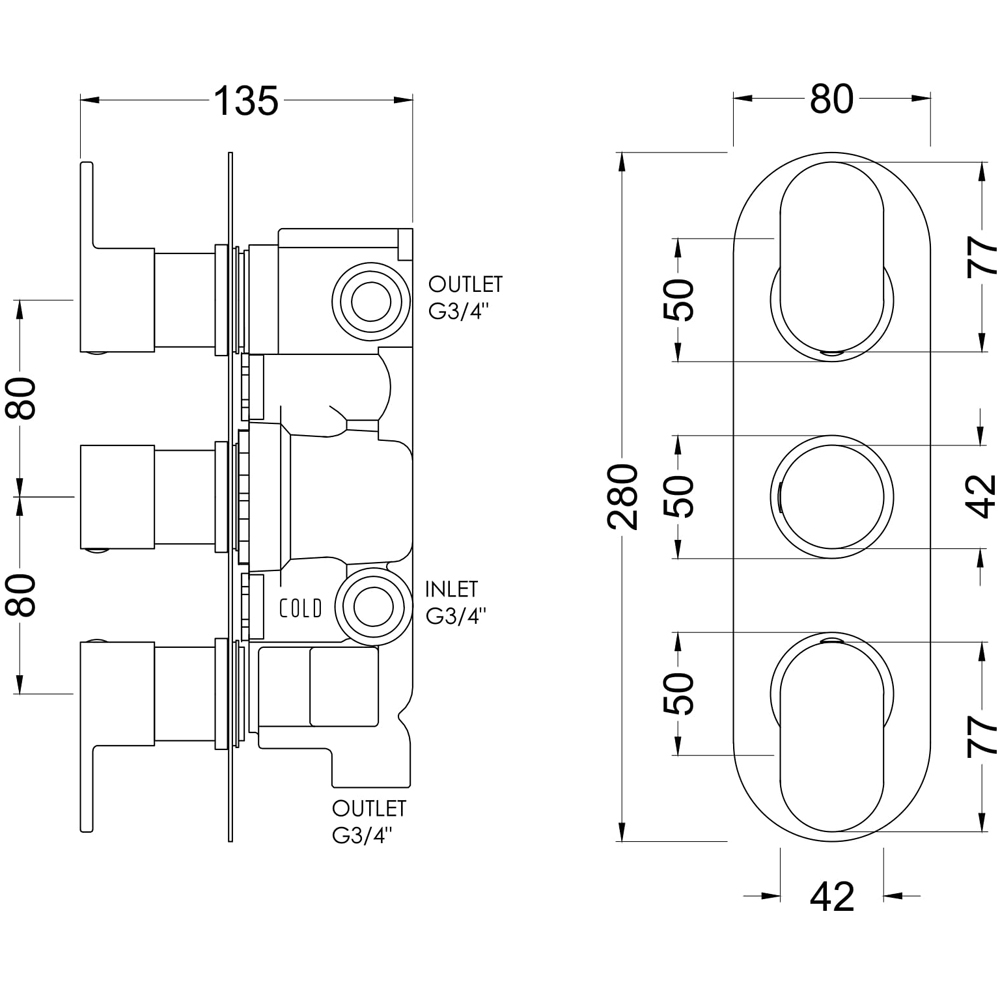 nuie Chrome Triple Thermostatic Valve with Diverter Image 2