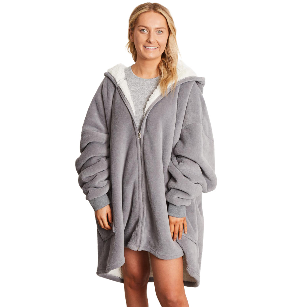 Sienna Charcoal Grey Sherpa Fleece Zip Up Oversized Hoodie Blanket Image 1