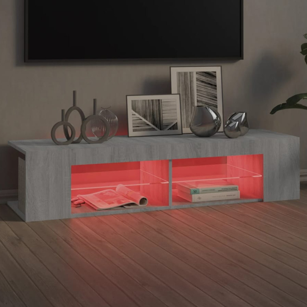 vidaXL 4 Shelf Grey Sonoma TV Cabinet with LED Lights Image 1