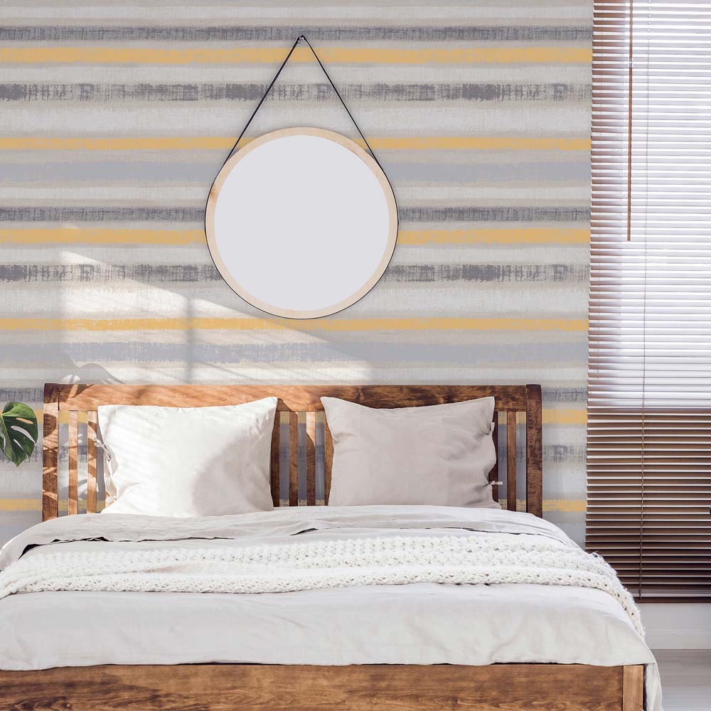 Arthouse Painted Horizontal Stripes Ochre and Grey Wallpaper Image 4