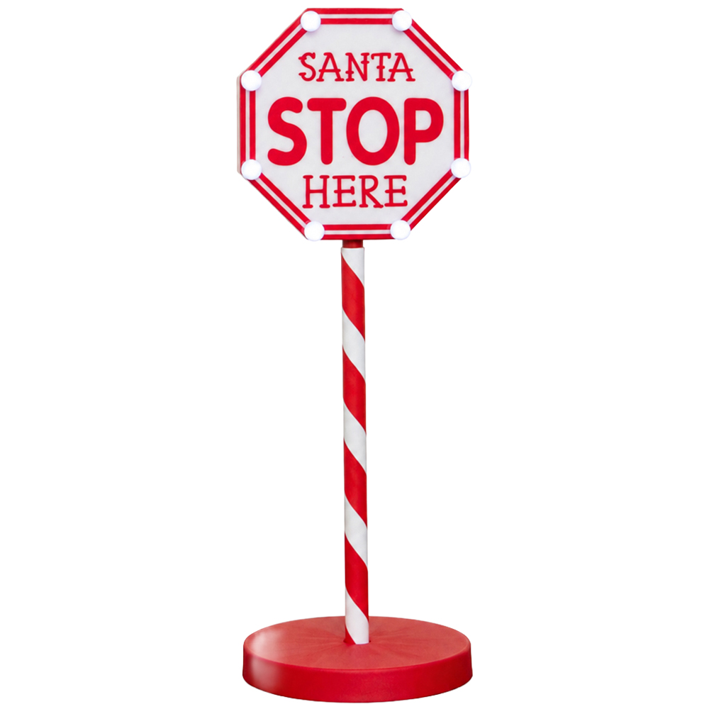Samuel Alexander 8 White LED Light-Up Santa Stop Here Christmas Sign 57cm Image 1