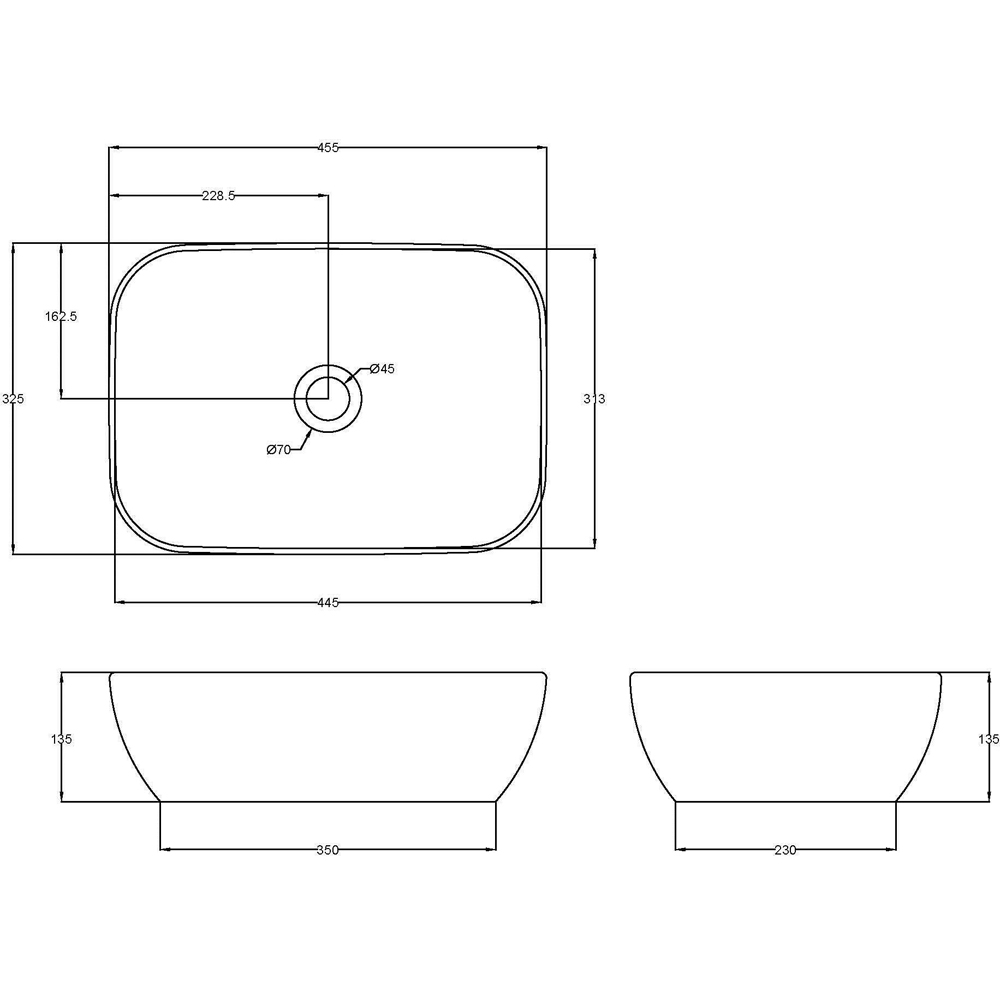 nuie Matt White 0 Tap Hole Square Vessel 455mm Image 2