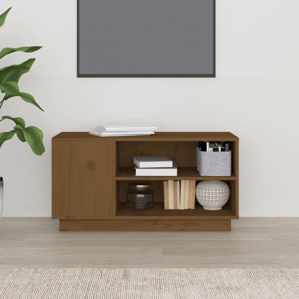 vidaXL 2 Open Shelf Honey Brown Solid Wood Pine TV Cabinet Image 3