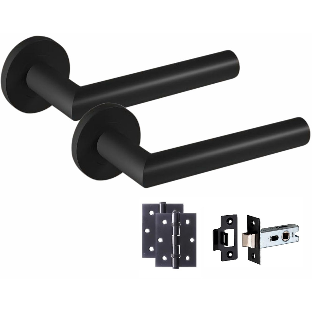 Golden Grace Mitred Matt Black Door Handle Pair with Tubular Latch 4 Pack Image 2